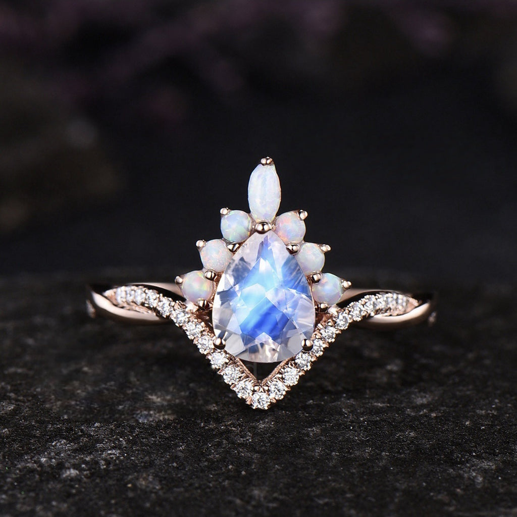 Inlaid Water Drop Gem Couple Rings