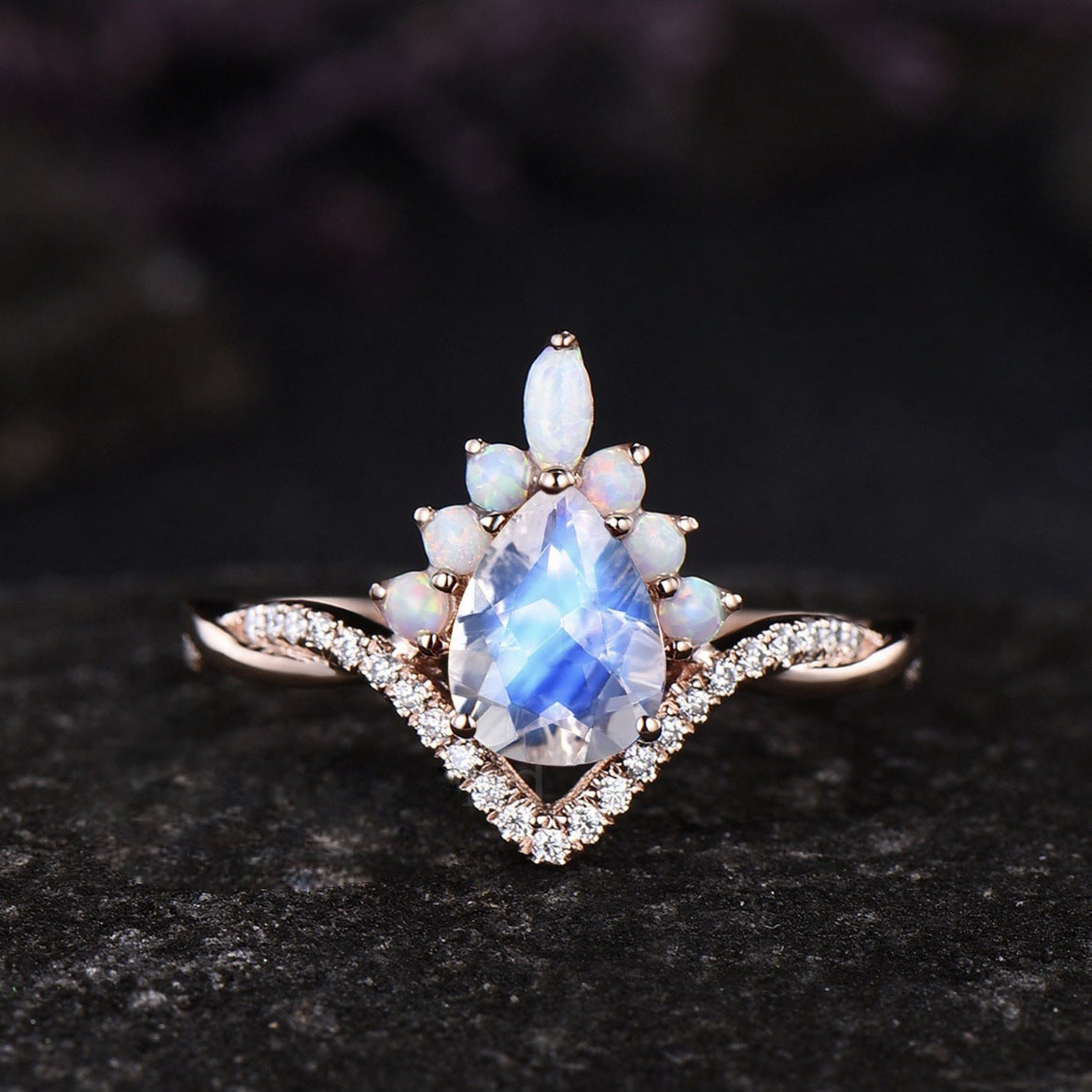 Inlaid Water Drop Gem Couple Rings