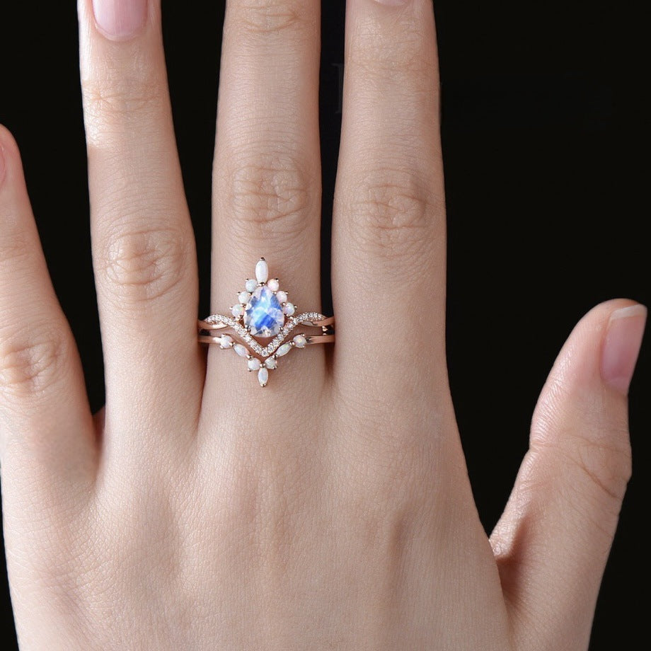 Inlaid Water Drop Gem Couple Rings