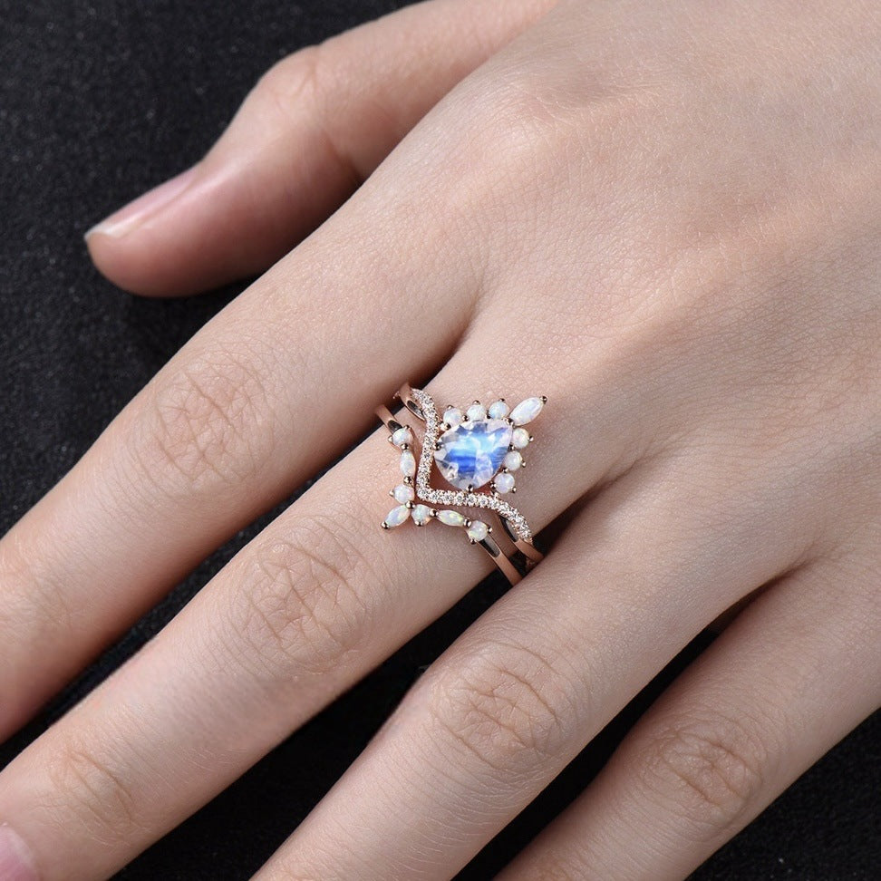 Inlaid Water Drop Gem Couple Rings